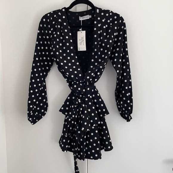 Lioness brand black polka dot wrap dress size XS - Picture 1 of 2